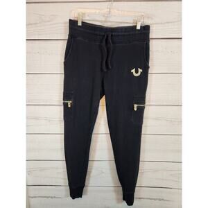 True Religion Womens‎ Black Cargo Zipper Pockets Sweatpants Joggers Size S